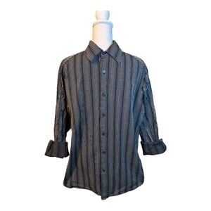 aXCESS a Claiborne Co. Black Gray Button Up Striped Long Sleeve Shirt  XL